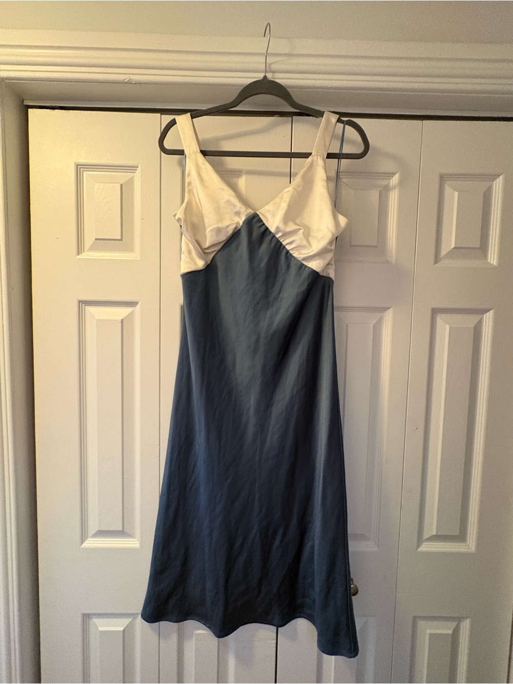 Elegant Two-Tone Slip Dress in Blue and Cream